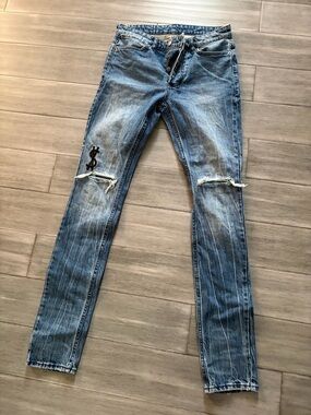 Ksubi Men's Slim Fit Distressed Blue Jeans